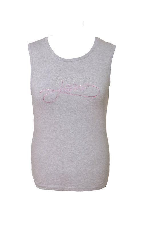Athletic Heather Tank w/ Crystal & Pink Bling
